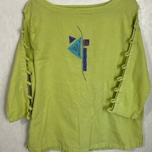 Whims Boxy Green Tunic with Cutout Sleeves and Embellished Design